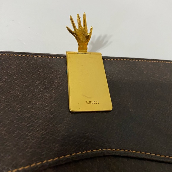 Gucci Vintage💥SUPER RARE💥 gilt clasp brown leather wallet - Picture 6 of 8